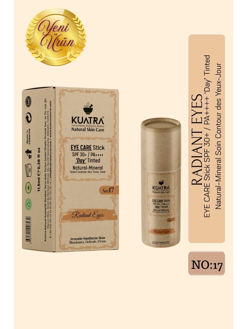 KUATRA RADİANT GÖZ ÇEVRESİ DOĞAL MİNERAL GÜNDÜZ BAKIM STİCK SPF 30+ | PA + RENKLİ 11,5 ML